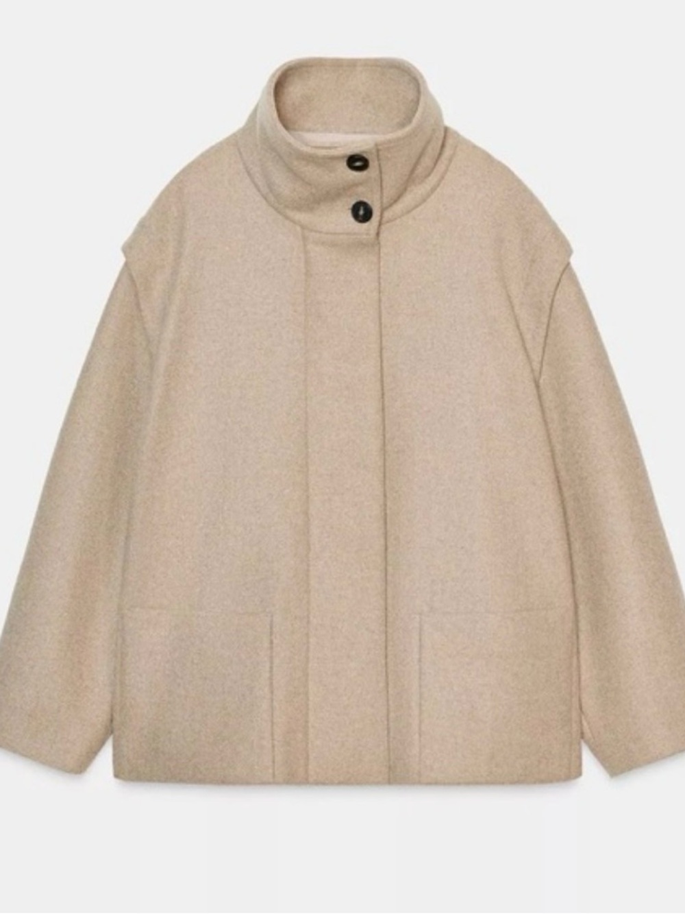 Zara Short Wool Coat with High Neck in Light Mink, Sz S